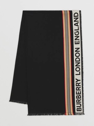 Burberry Icon Stripe Cotton Scarf In Black ModeSens
