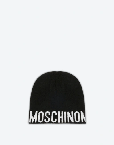Moschino Wool Blend Hat With Logo. In Beige