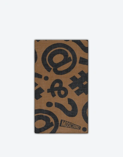 Moschino Symbols Hounds-tooth Scarf In Brown