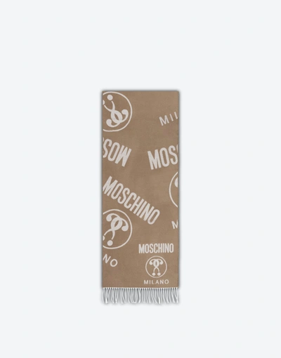 Moschino Double Question Mark Wool Scarf In Grey