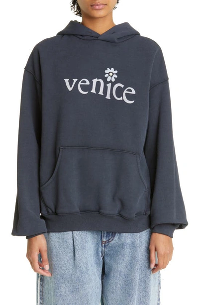 Erl Venice Be Nice Oversize Cotton Blend Hoodie In Black