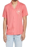 NATIVE YOUTH PROVENCAL FLORAL EMBROIDERED SHORT SLEEVE BUTTON-UP CAMP SHIRT,NMSH18D