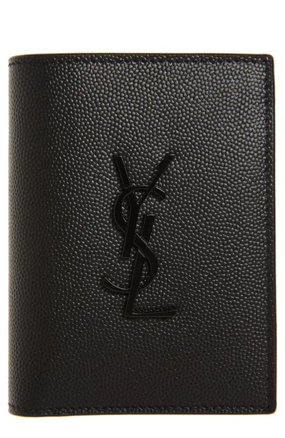 Saint Laurent Ysl Monogram Pebbled Leather Bifold Wallet In Black