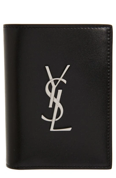 Saint Laurent Ysl Leather Bilfold Wallet In Black Silver