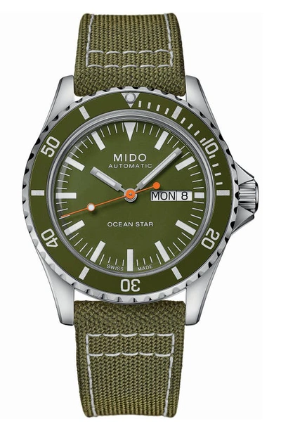 Mido Men's Swiss Automatic Ocean Star Tribute Green Fabric Strap Watch 41mm In Green/green