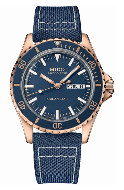 Mido Men's Swiss Automatic Ocean Star Tribute Blue Fabric Strap Watch 41mm In Blue/blue