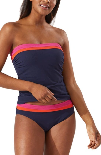 Tommy Bahama Island Cays Colorblocked Tummy-control Bandeau Tankini Top Women's Swimsuit In Navy