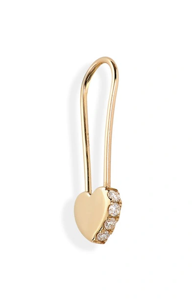 Stone And Strand Love Pavé Diamond Safety Pin Earring In 14k Yellow Gold White Diamond