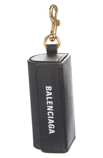Balenciaga Cash Logo Leather Lipstick Case Charm In Black/ L White