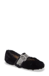 Jimmy Choo Krista Faux Fur Crystal-buckle Ballerina Flats In Black/ Crystal