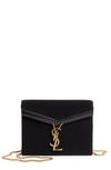 Saint Laurent Cassandra Velvet Wallet On A Chain In Nero/ Nero