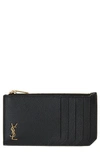 Saint Laurent Fragments Monogram Leather Zip Card Case In Black