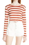 Nili Lotan Stripe Long Sleeve Cotton T-shirt In Rust