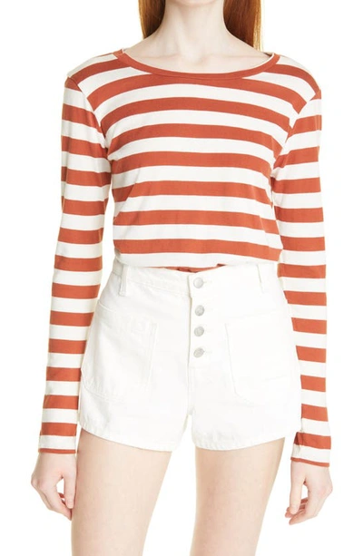 Nili Lotan Stripe Long Sleeve Cotton T-shirt In Rust