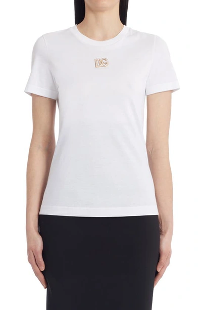 Dolce & Gabbana Crystal Logo Cotton Jersey T-shirt In White