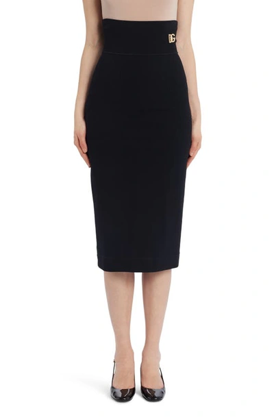 Dolce & Gabbana Logo High Waist Jersey Pencil Skirt In Black
