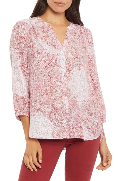 Nydj Three Quarter Sleeve Printed Pintucked Back Blouse In Wirth Paisley