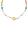 ADINAS JEWELS BEADED FRESHWATER PEARL STATION NECKLACE,N60678CMB-14