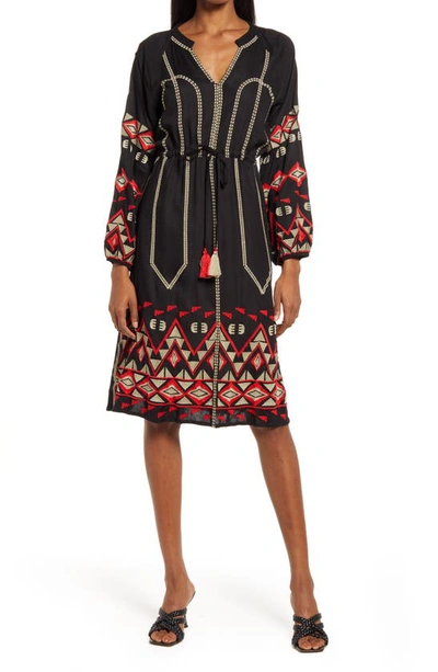 Area Stars Bryant Embroidered Long Sleeve Dress In Black