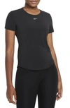 Nike One Luxe Dri-fit Twist Front Short Sleeve Crop Top In Black
