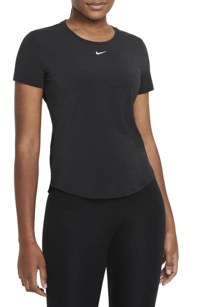 Nike One Luxe Dri-fit Twist Front Short Sleeve Crop Top In Black In Black