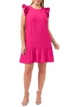 Cece Flutter Sleeve Ruffled Dress In Bright Rose