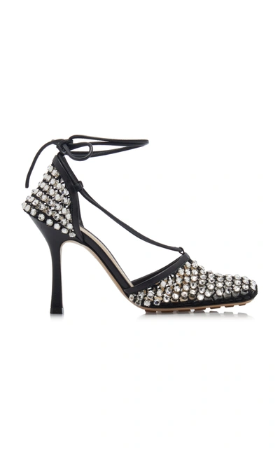 Bottega Veneta Black Crystal Stretch Heels In 1013 Black Cr