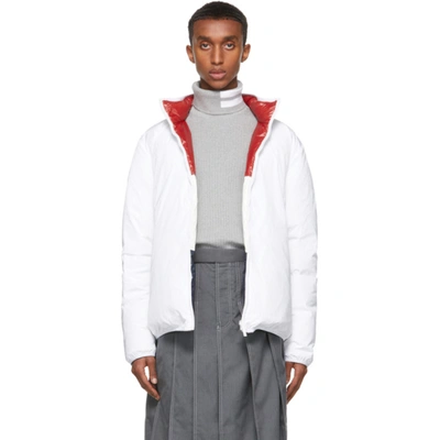 Thom Browne Reversible White Down Zip-up Jacket In 100 White