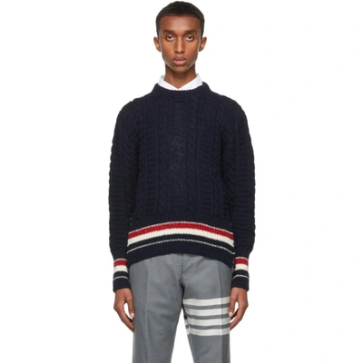 Thom Browne Donegal Tweed Filey Stitch Stripe Detail Sweater In Blue