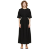 Totême Gathered Elbow-sleeve Cotton Midi Dress In Black