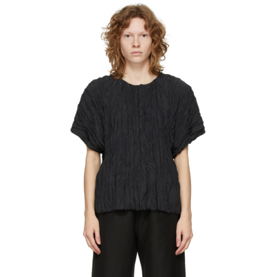 Totême Black Crinkled Silk Short Sleeve Blouse In 200 Black