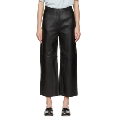 Totême Cropped Wide-leg Leather Trousers In Black
