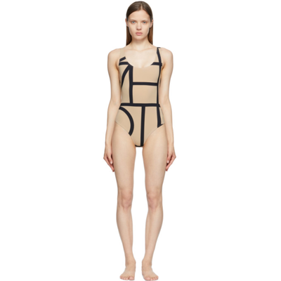 Totême Toteme One Piece Monogram Swimsuit In Beige