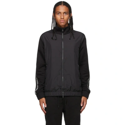 Moncler Woven Front Knit Cardigan In Black