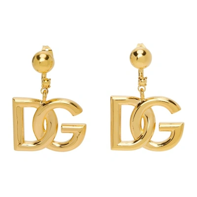 Dolce & Gabbana Interlocking Logo Drop Earrings In Gold