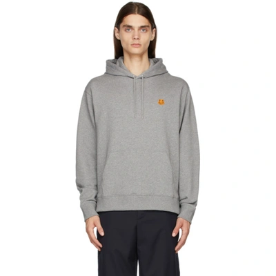 Kenzo Embroidered Cotton Hoodie In Grey