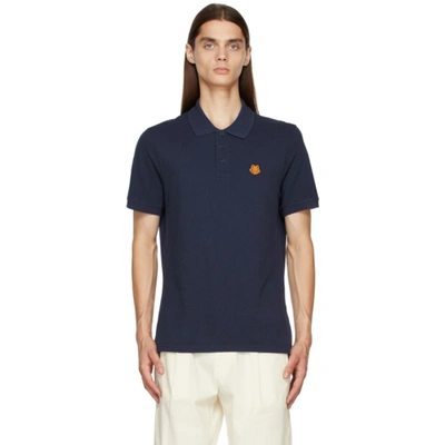 Kenzo Tiger-embroidered Polo Shirt In Blue