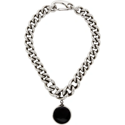 Alexander Mcqueen Silver & Black Oversized Chain Hook Necklace In Antique Silver