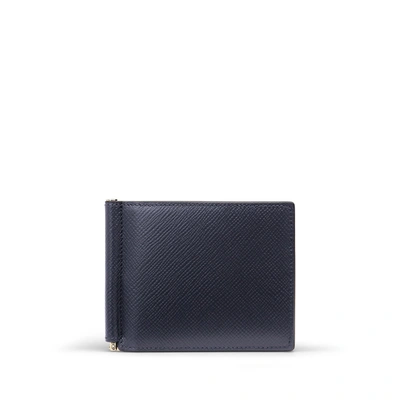 Smythson Panama Leather Money Clip Wallet In Navy