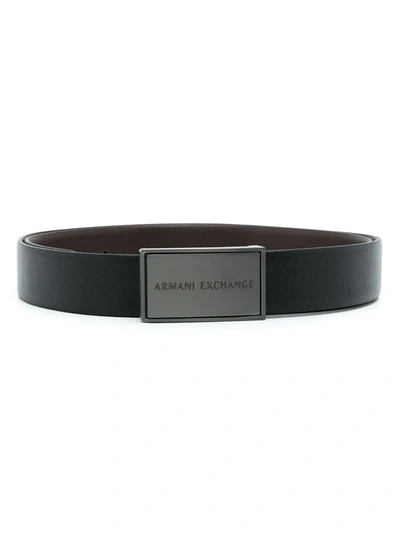 Armani Exchange Rectangle-buckle Leather Belt In Black