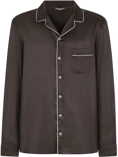 Dolce & Gabbana Piped-trim Silk Shirt In Black