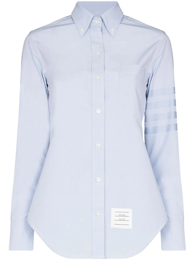 Thom Browne Logo Patch Buttoned Shirt In Blue