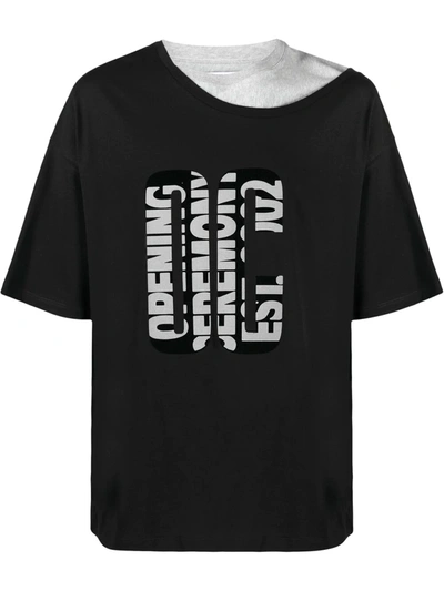 Opening Ceremony Bigoctext Doub.collar T-shirt In Black