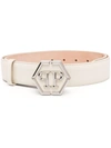 Philipp Plein Logo-plaque Leather Belt In Neutrals