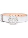 Philipp Plein Logo-plaque Metallic Belt In Silver