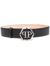 Philipp Plein Logo-plaque Leather Belt In Black