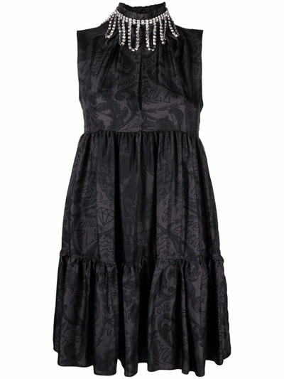 Philipp Plein New Baroque Crystal-neck Midi Dress In Black