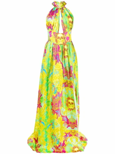 Philipp Plein New Baroque-print Silk Maxi Dress In Green