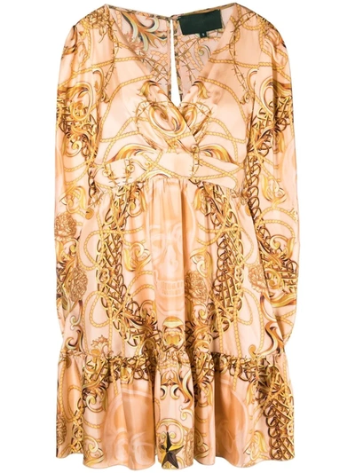 Philipp Plein New Baroque Longsleeved Mini Dress In Neutrals