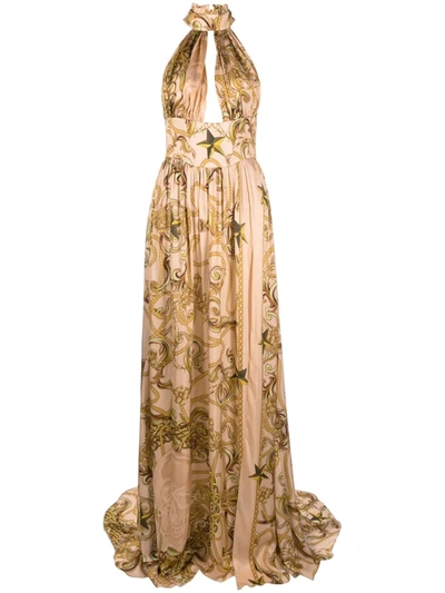 Philipp Plein Baroque-print Halterneck Dress In Neutrals